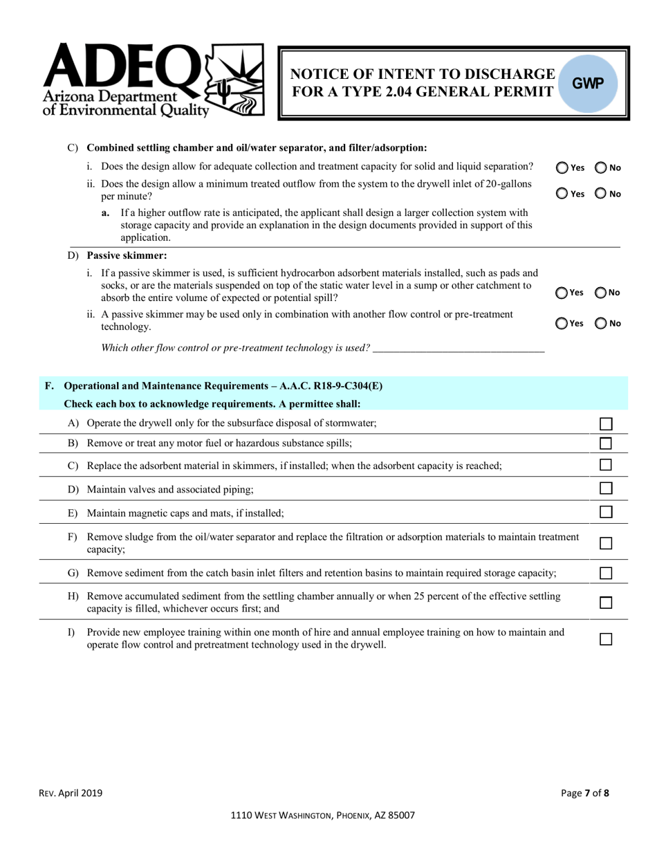 Notice of Intent to Discharge for a Type 2.04 General Permit - Arizona, Page 7