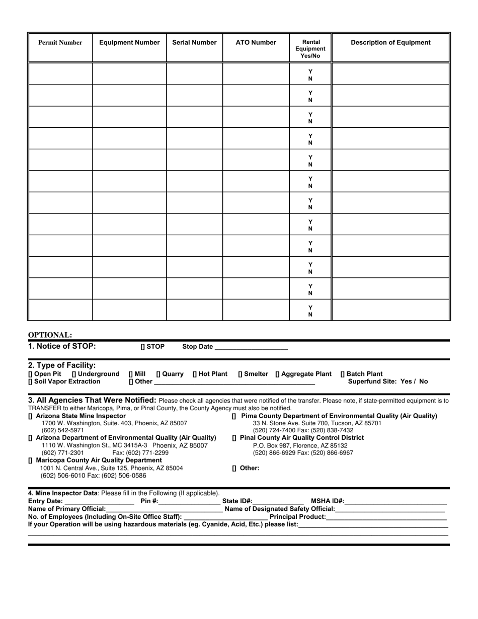 Arizona General Permit - Portable Source Notice of Equipment Transfer ...