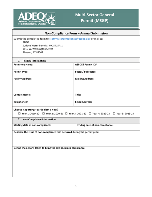 Non-compliance Form " Annual Submission - Arizona Download Pdf