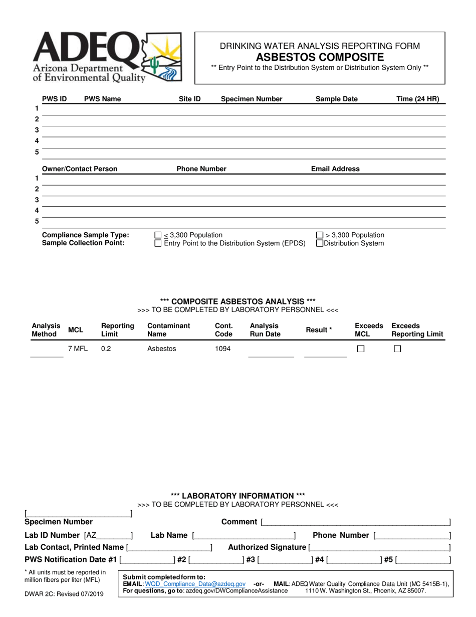 Form DWAR2C Drinking Water Analysis Reporting Form Asbestos Composite - Arizona, Page 1