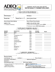 Form DWAR2A Drinking Water Analysis Report Water Quality Parameters (Wqp) - Arizona