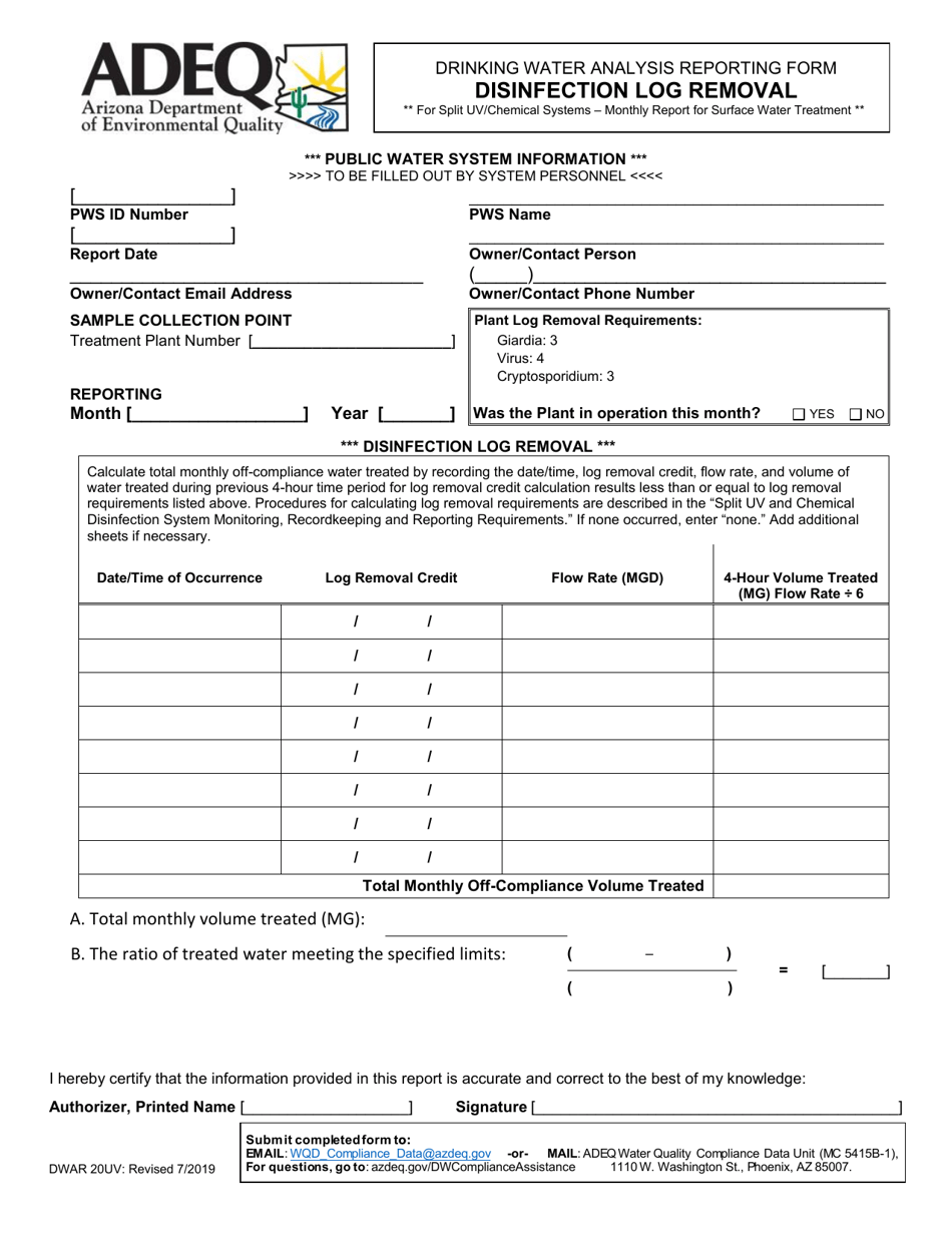 Form DWAR20UV Fill Out, Sign Online and Download Fillable PDF