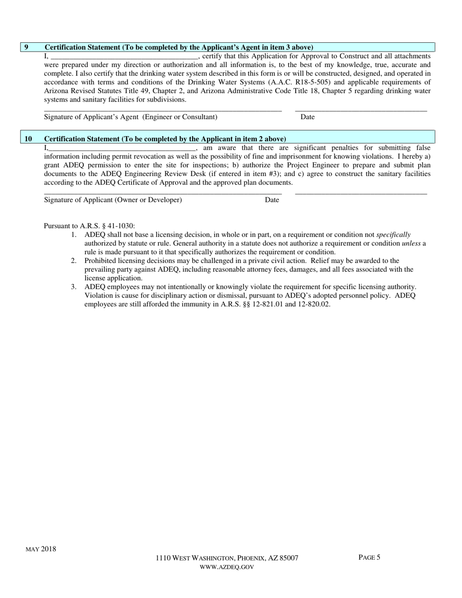 Approval to Construct Drinking Water Facilities Application - Arizona, Page 7