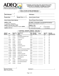 Form DWAR3 Drinking Water Analysis Reporting Form - Synthetic Organic Chemicals (Soc) - Arizona
