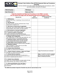 Revised Total Coliform Rule (Rtcr) Seasonal Start-Up Procedures Certification Form - Arizona, Page 2