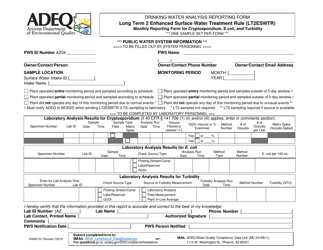 Form DWAR20 &quot;Long Term 2 Enhanced Surface Water Treatment Rule (Lt2eswtr) Monthly Reporting Form for Cryptosporidium, E.coli, and Turbidity&quot; - Arizona