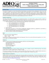 Document preview: Notice of Intent (Noi) for a Type 2 Recycled Water General Permit - Arizona