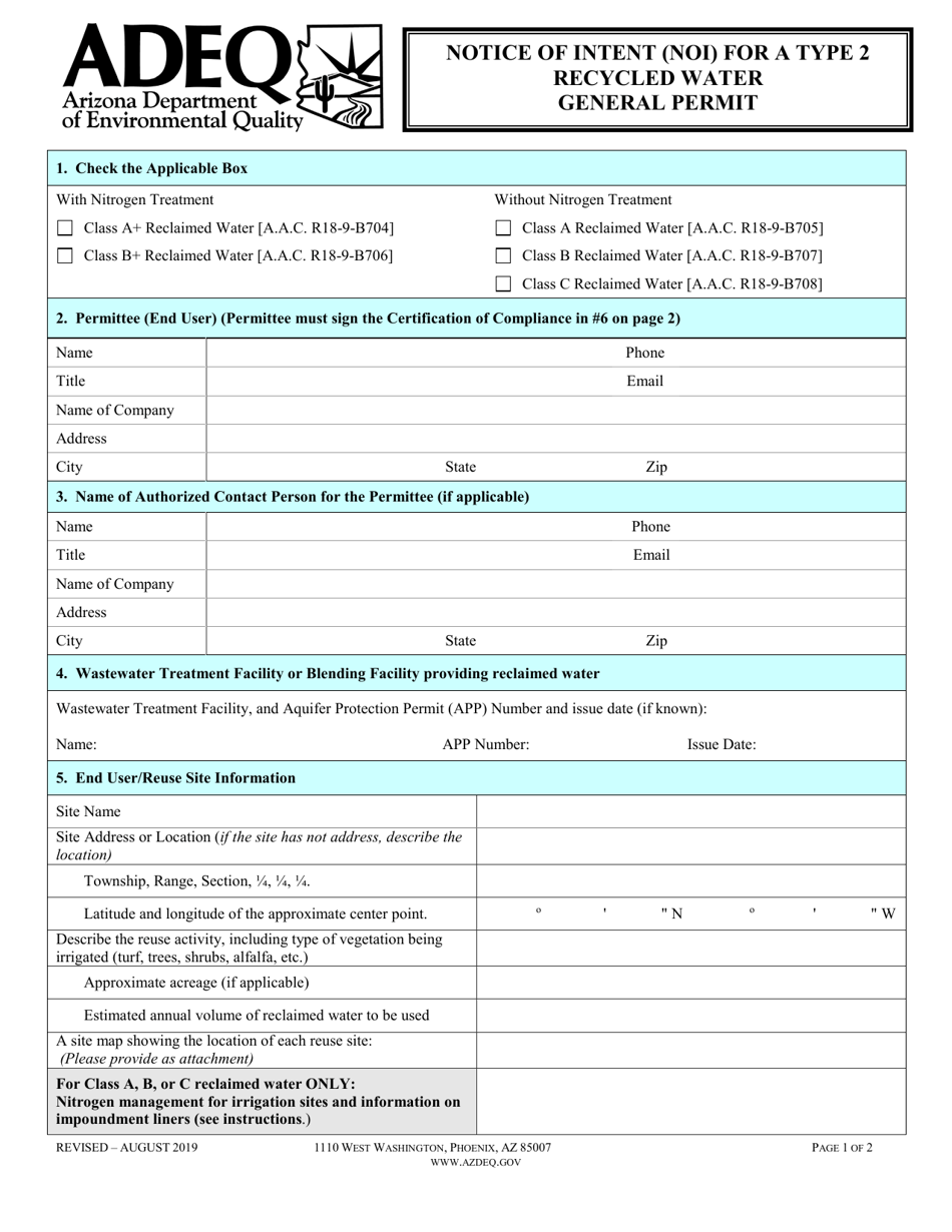 Notice of Intent (Noi) for a Type 2 Recycled Water General Permit - Arizona, Page 3