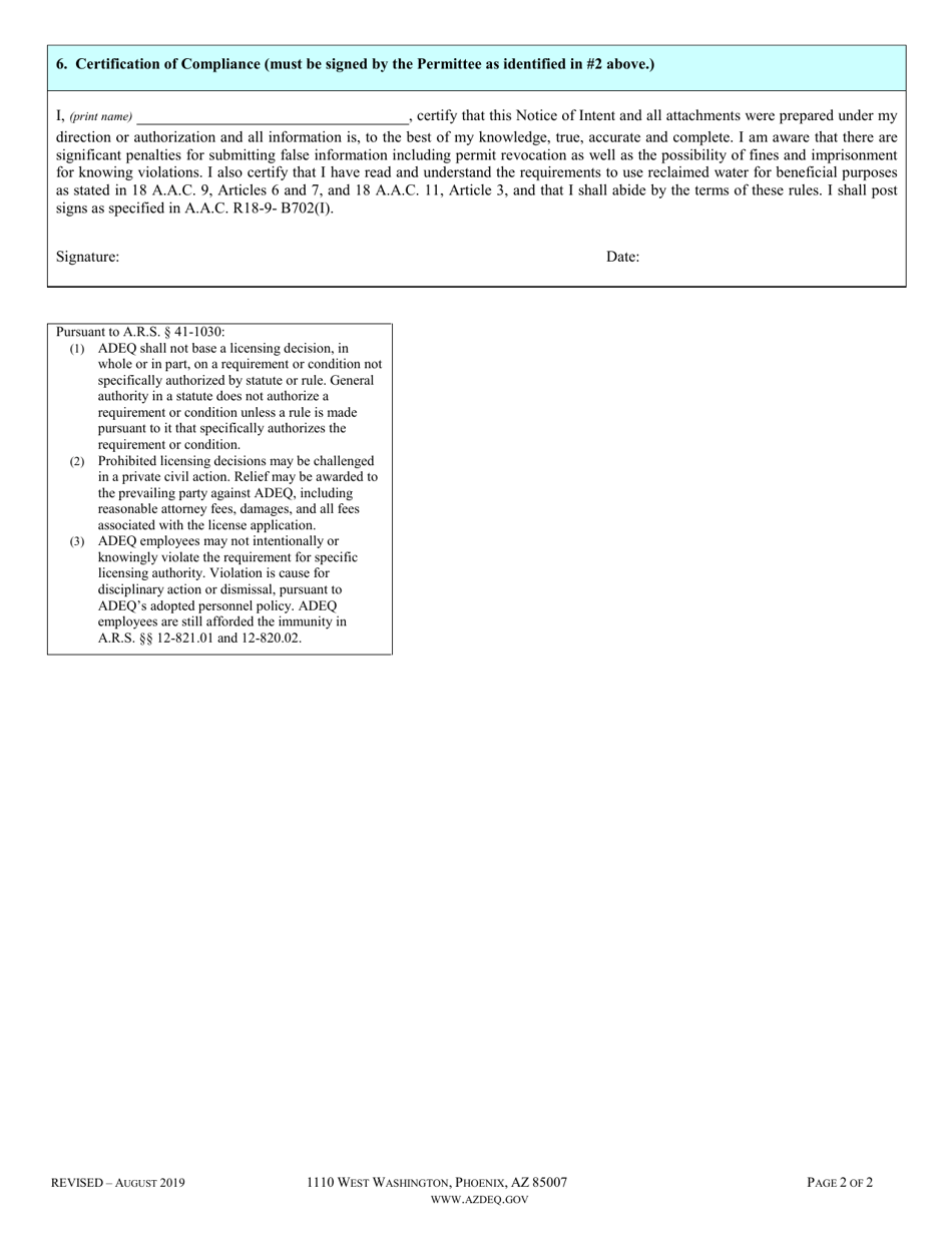 Notice of Intent (Noi) for a Type 2 Recycled Water General Permit - Arizona, Page 4