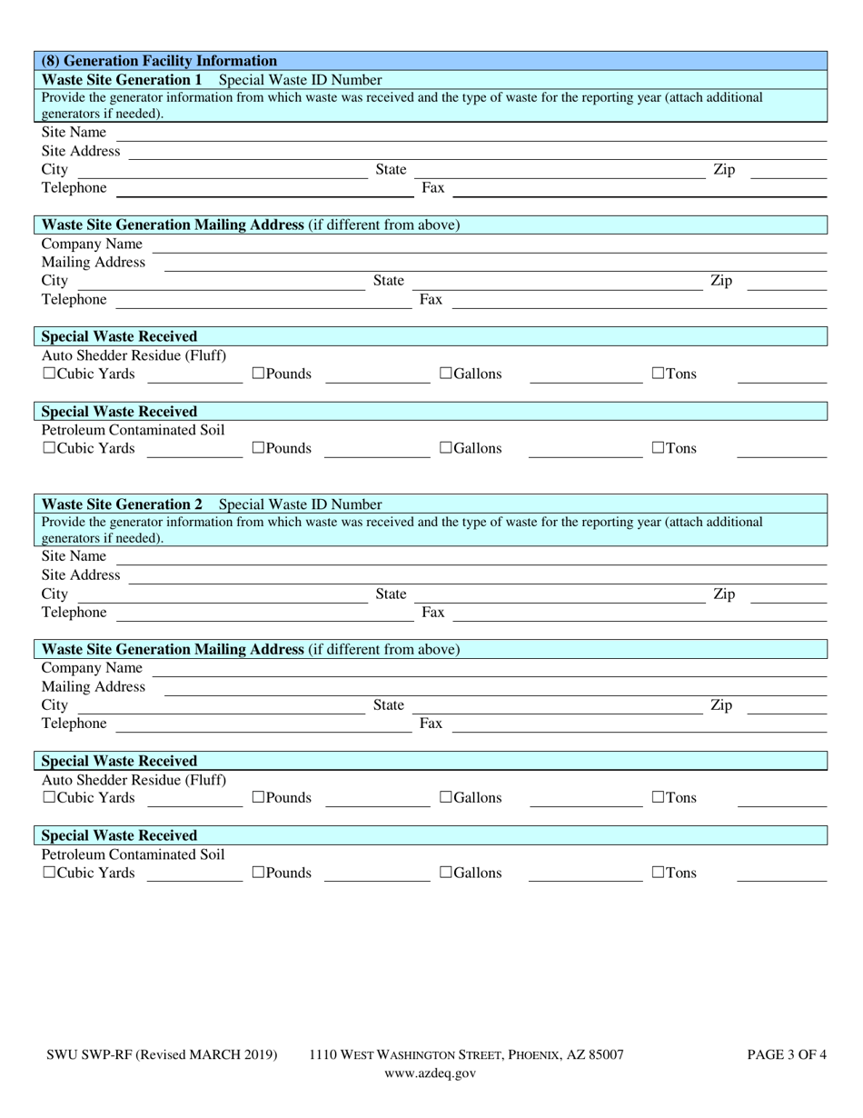 Form SWU SWP-RF Special Waste Receiving Facility Annual Reports - Arizona, Page 4