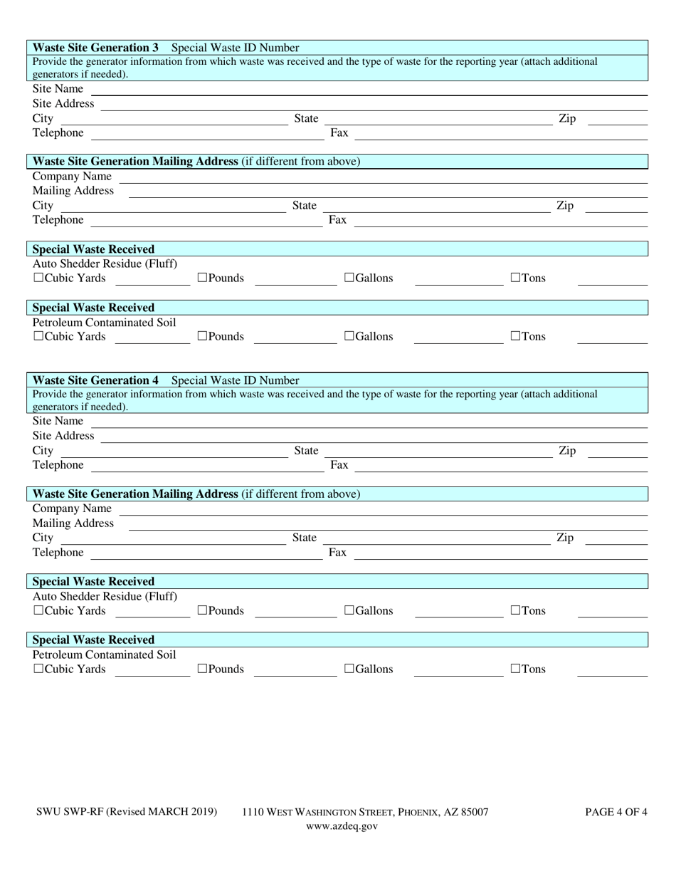 Form SWU SWP-RF Special Waste Receiving Facility Annual Reports - Arizona, Page 5