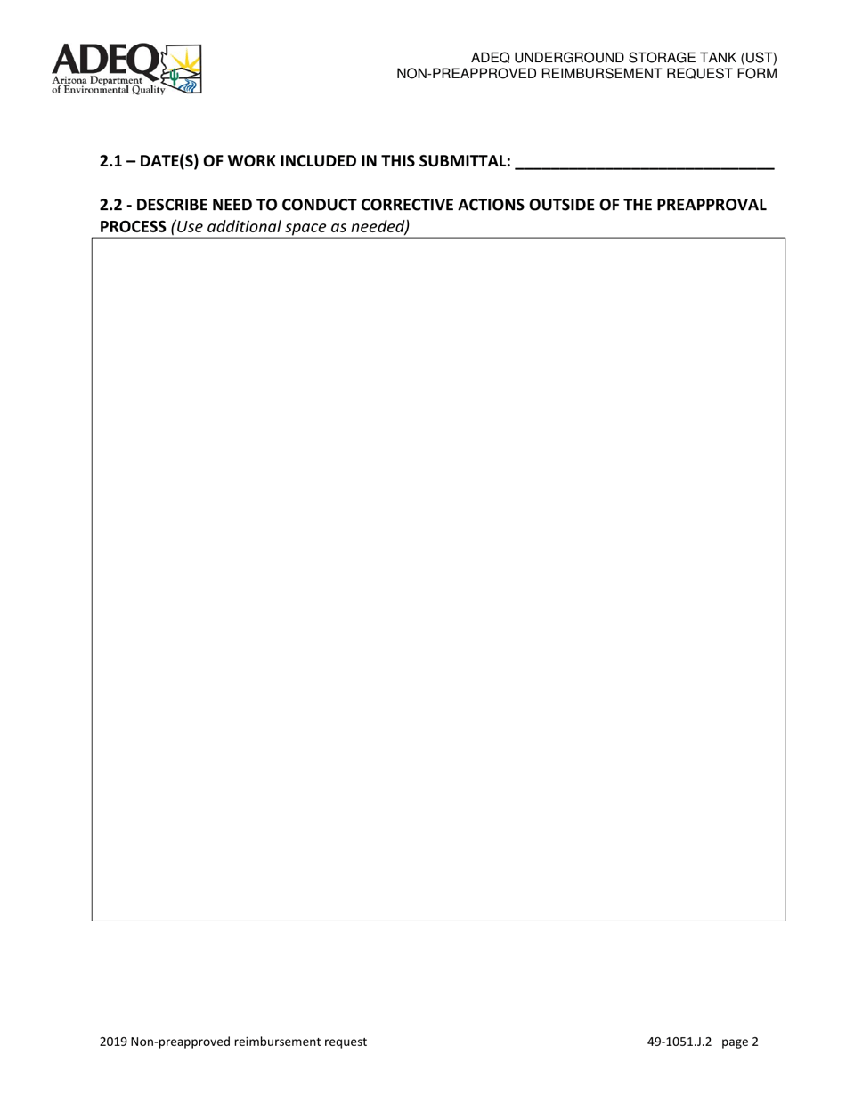 Ust Program Non-preapproved Reimbursement Request Under Arizona Revised Statutes (A.r.s.) 49-1051(J)(2) - Arizona, Page 2