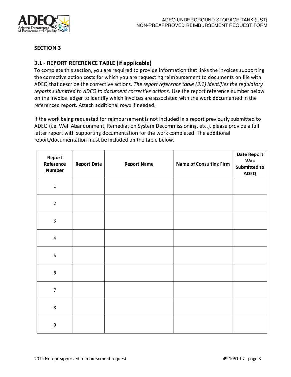 Ust Program Non-preapproved Reimbursement Request Under Arizona Revised Statutes (A.r.s.) 49-1051(J)(2) - Arizona, Page 3