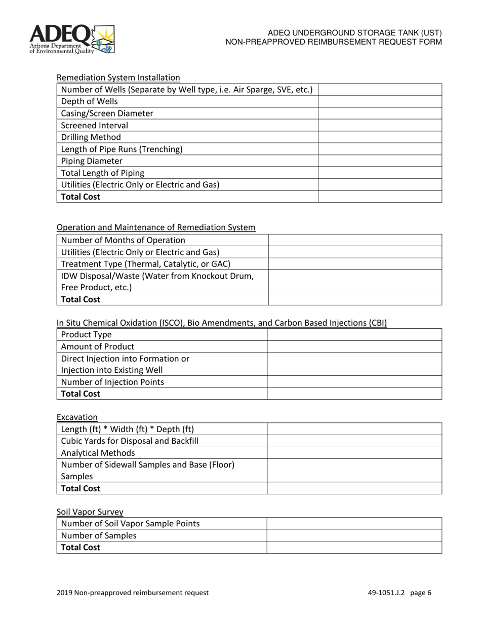 Ust Program Non-preapproved Reimbursement Request Under Arizona Revised Statutes (A.r.s.) 49-1051(J)(2) - Arizona, Page 6