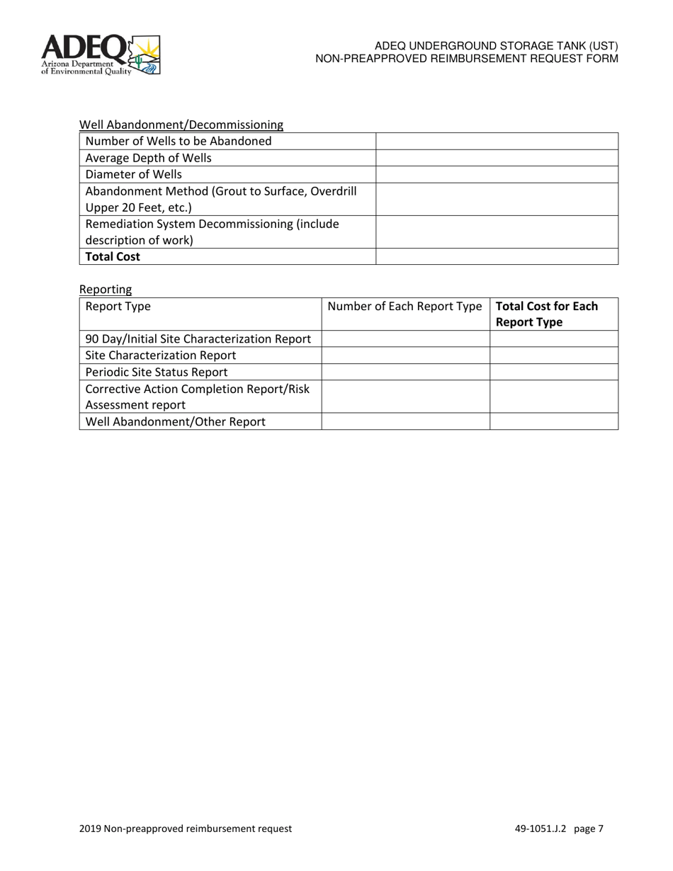 Ust Program Non-preapproved Reimbursement Request Under Arizona Revised Statutes (A.r.s.) 49-1051(J)(2) - Arizona, Page 7