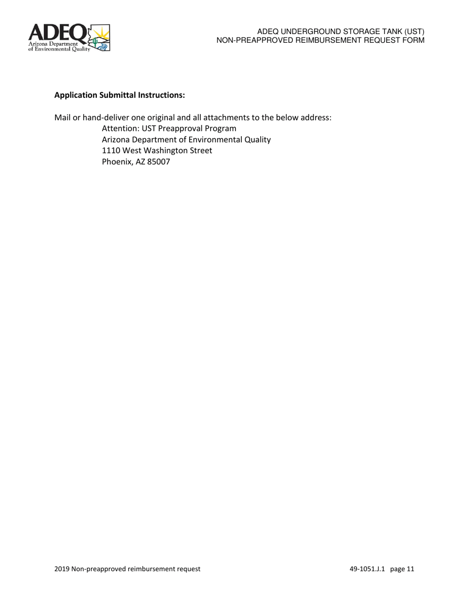 Ust Program Non-preapproved Reimbursement Request Under Arizona Revised Statutes (A.r.s.) 49-1051(J)(1) - Arizona, Page 11