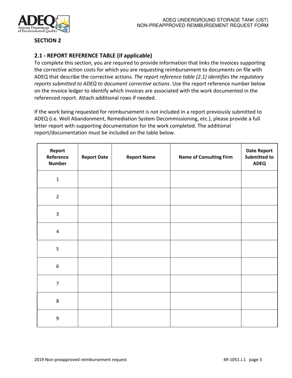 Ust Program Non-preapproved Reimbursement Request Under Arizona Revised Statutes (A.r.s.) 49-1051(J)(1) - Arizona, Page 3