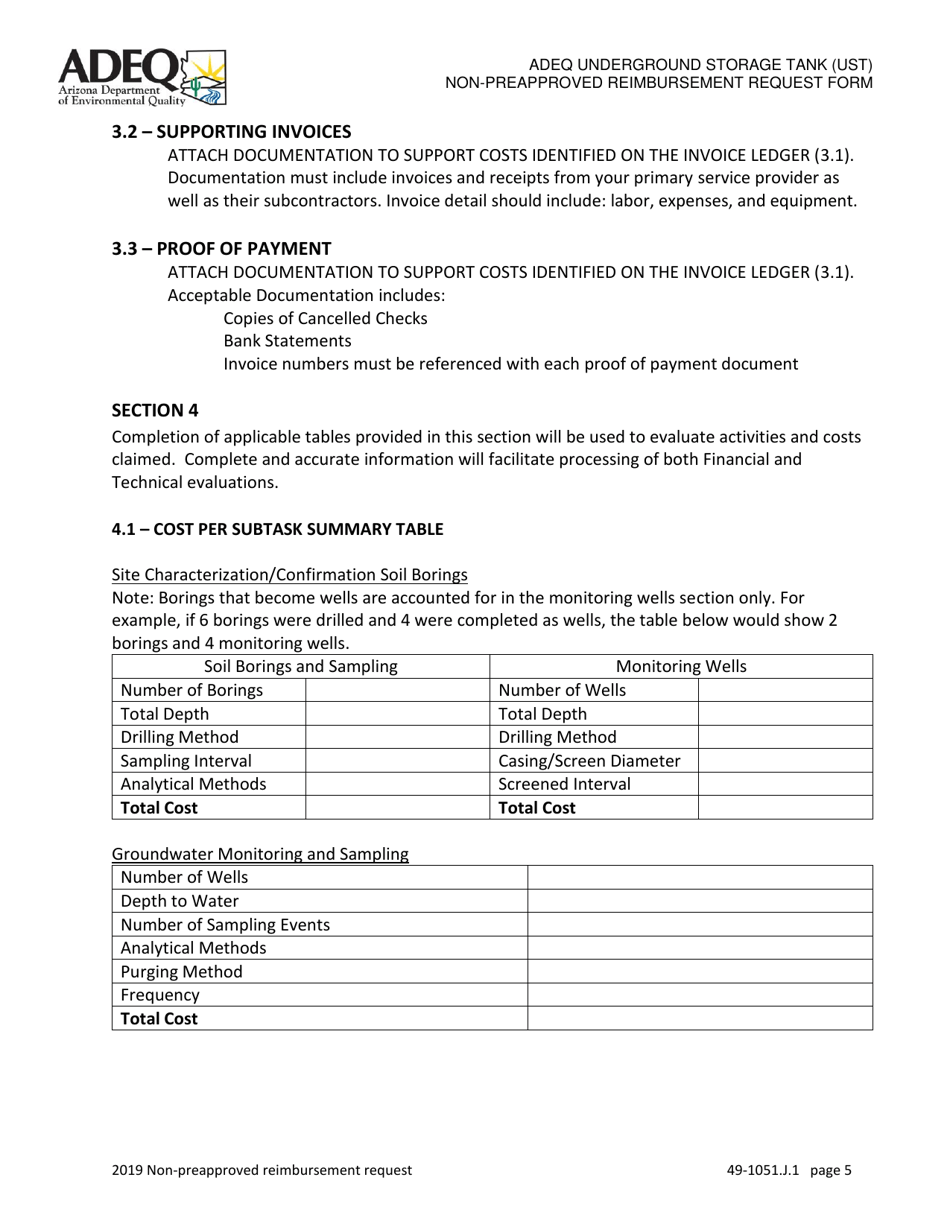 Ust Program Non-preapproved Reimbursement Request Under Arizona Revised Statutes (A.r.s.) 49-1051(J)(1) - Arizona, Page 5