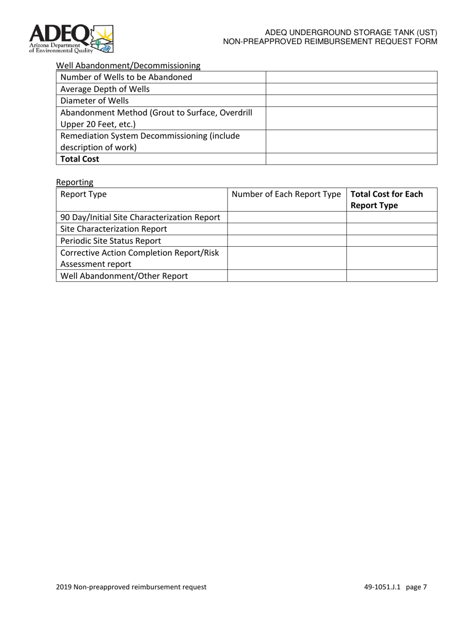 Ust Program Non-preapproved Reimbursement Request Under Arizona Revised Statutes (A.r.s.) 49-1051(J)(1) - Arizona, Page 7