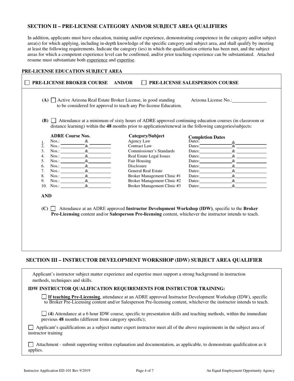 Form ED-101 Real Estate Instructor Approval / Renewal / Change Application - Arizona, Page 4