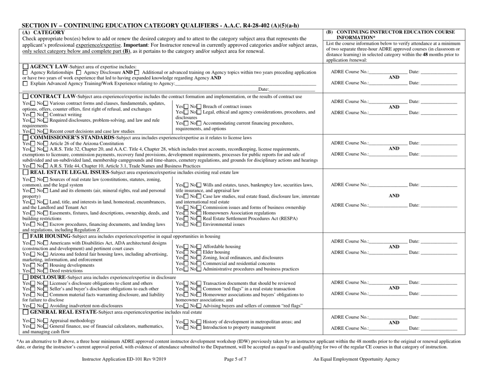 Form ED-101 Real Estate Instructor Approval / Renewal / Change Application - Arizona, Page 5