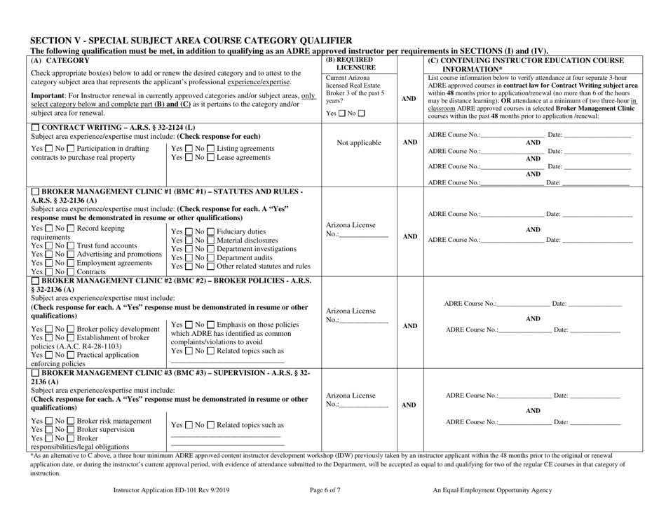 Form ED-101 Real Estate Instructor Approval / Renewal / Change Application - Arizona, Page 6
