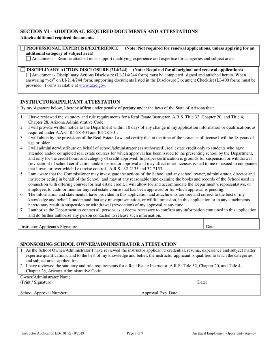 Form ED-101 Real Estate Instructor Approval / Renewal / Change Application - Arizona, Page 7