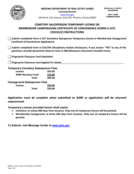 Form LI-227 Cemetery Salesperson Temporary License or Membership Campground Certificate of Convenience - Arizona