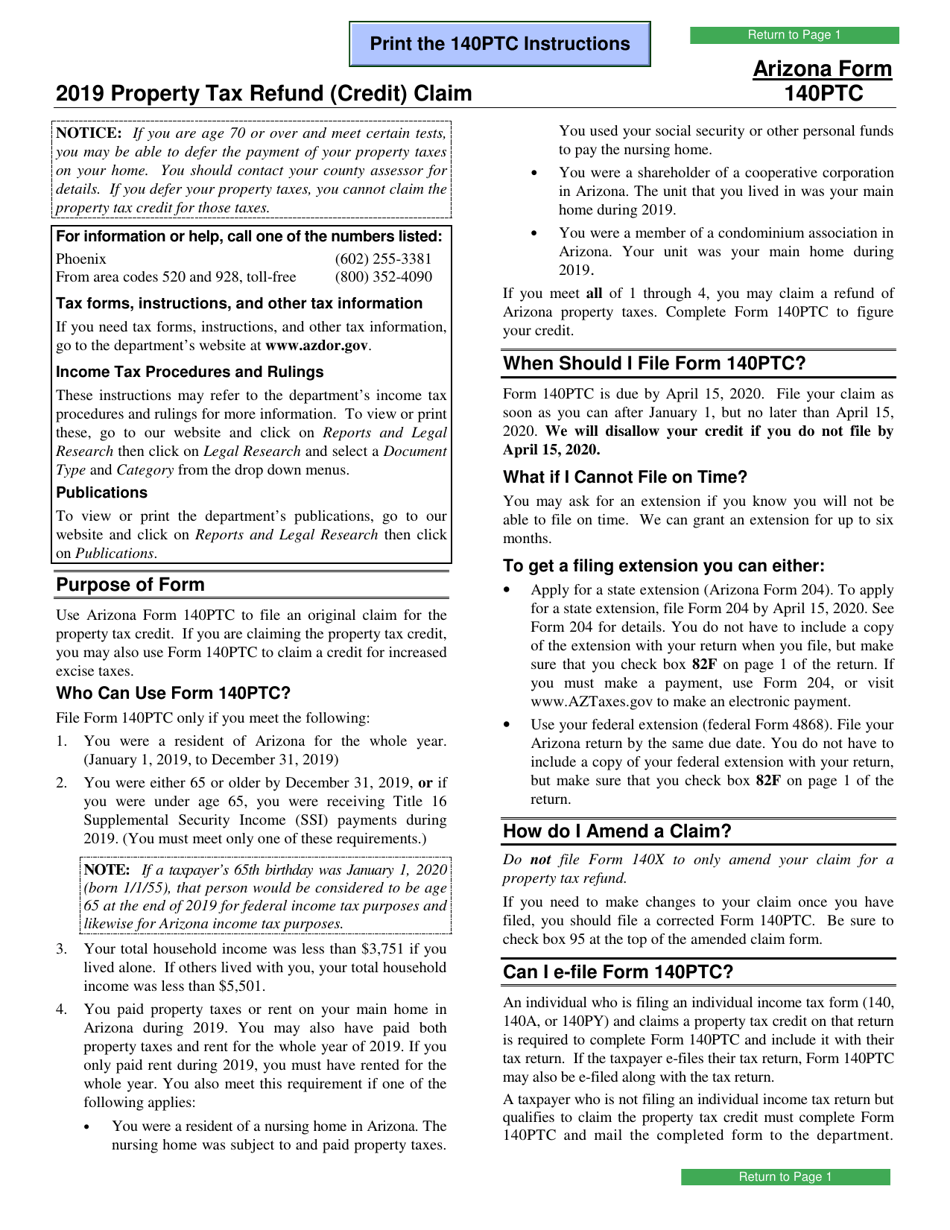 Arizona Form 140PTC (ADOR10567) Property Tax Refund (Credit) Claim - Arizona, Page 3