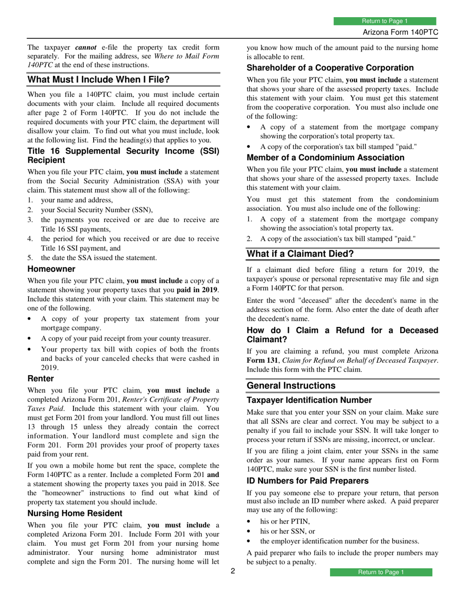 Arizona Form 140PTC (ADOR10567) Property Tax Refund (Credit) Claim - Arizona, Page 4