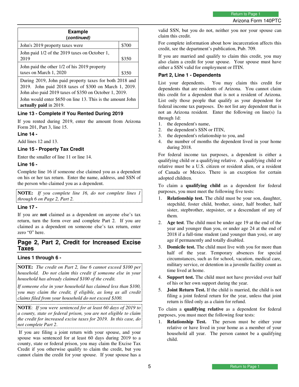 Arizona Form 140PTC (ADOR10567) Property Tax Refund (Credit) Claim - Arizona, Page 7