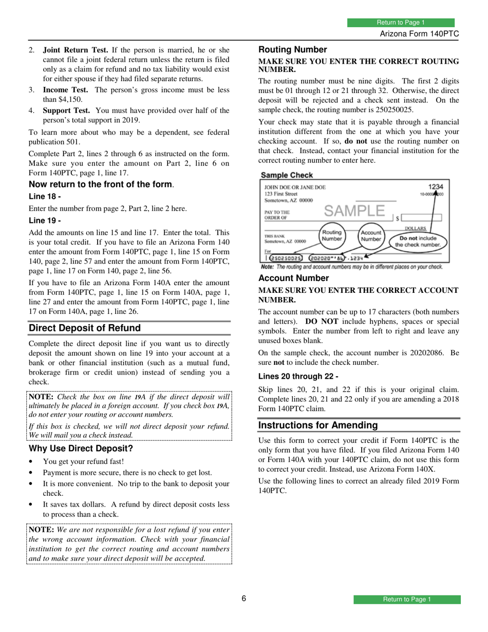 Arizona Form 140ptc Ador10567 2019 Fill Out Sign Online And Download Fillable Pdf 3066