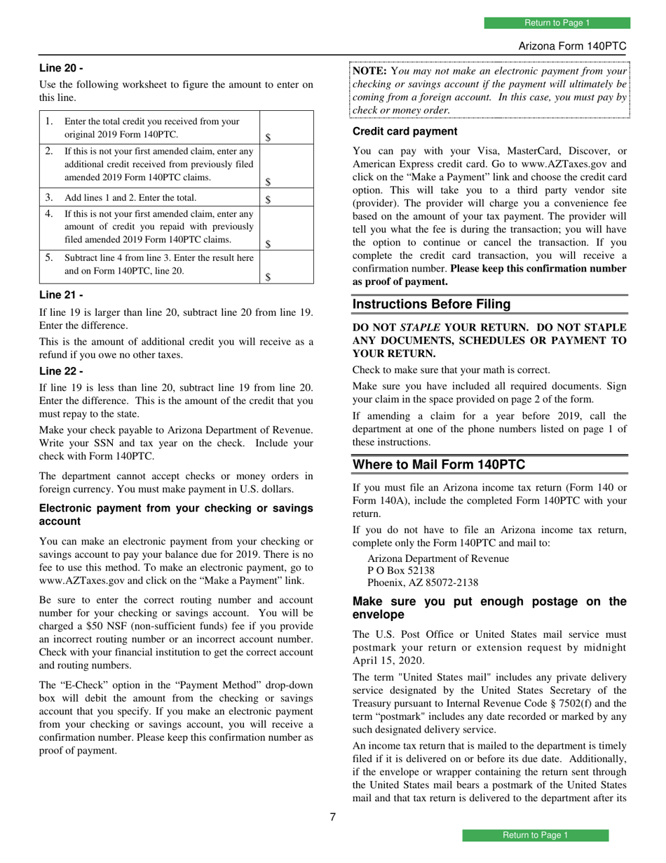 Arizona Form 140PTC (ADOR10567) Property Tax Refund (Credit) Claim - Arizona, Page 9