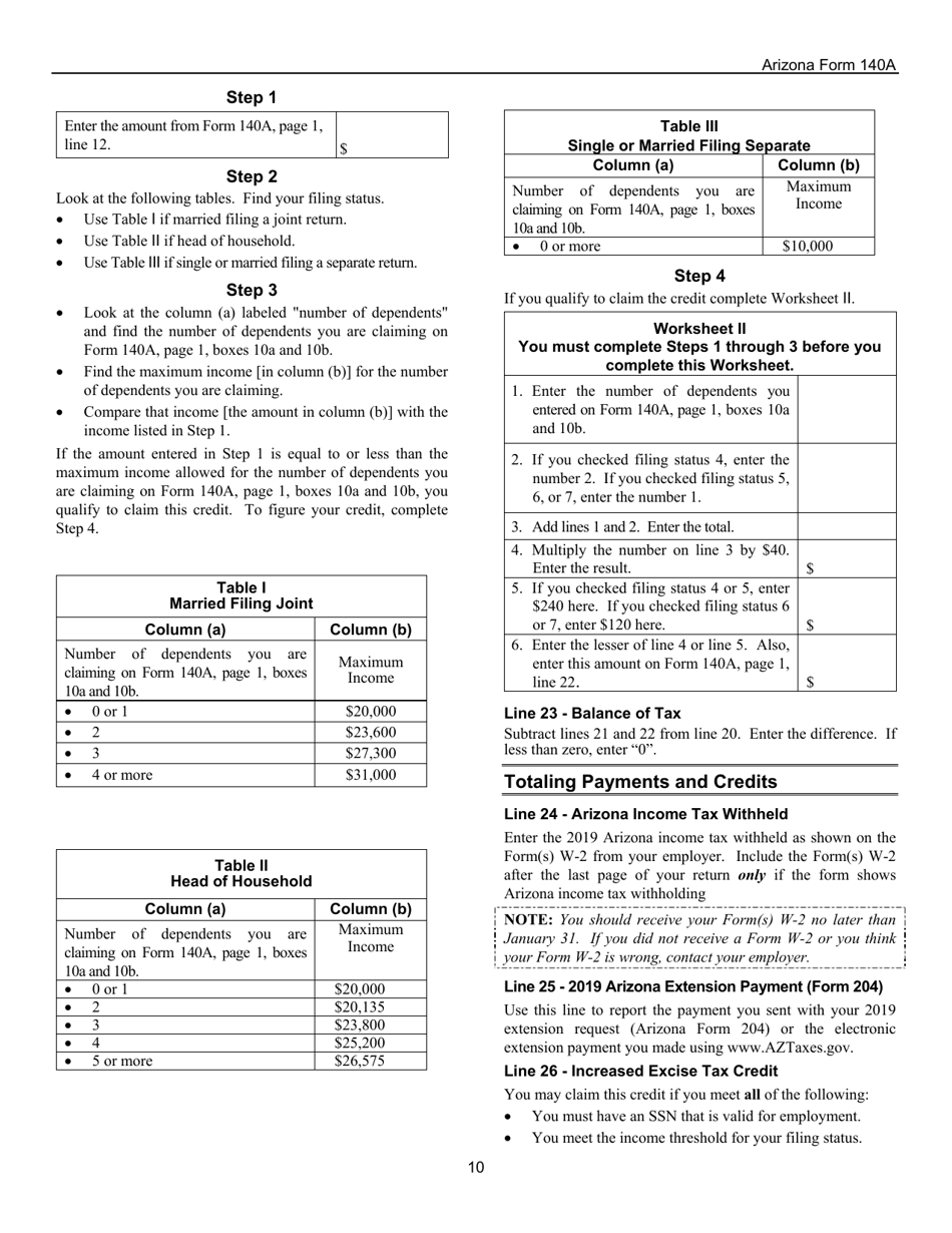 Instructions for Arizona Form 140A, ADOR10414 Resident Personal Income Tax Return (Short Form) - Arizona, Page 10