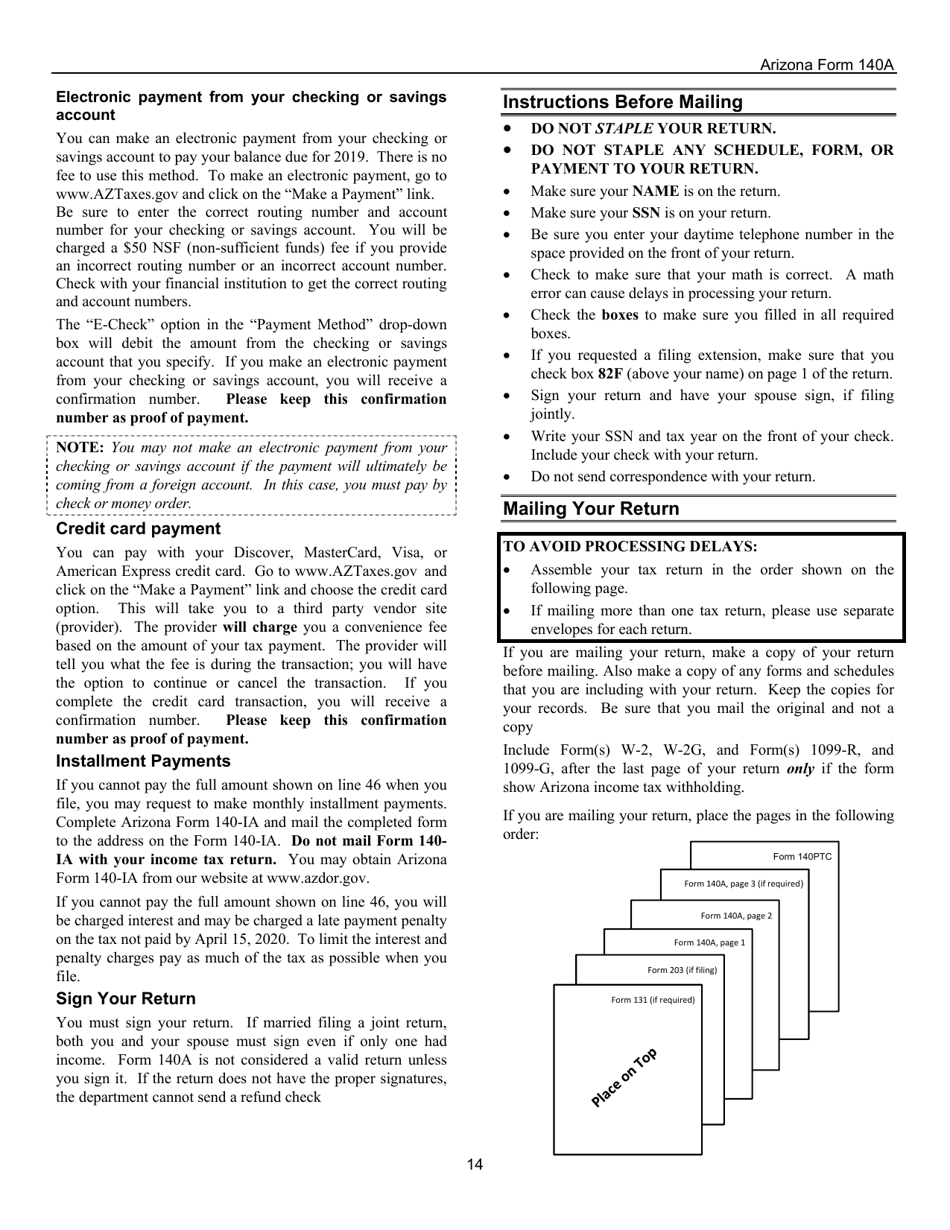 Instructions for Arizona Form 140A, ADOR10414 Resident Personal Income Tax Return (Short Form) - Arizona, Page 14