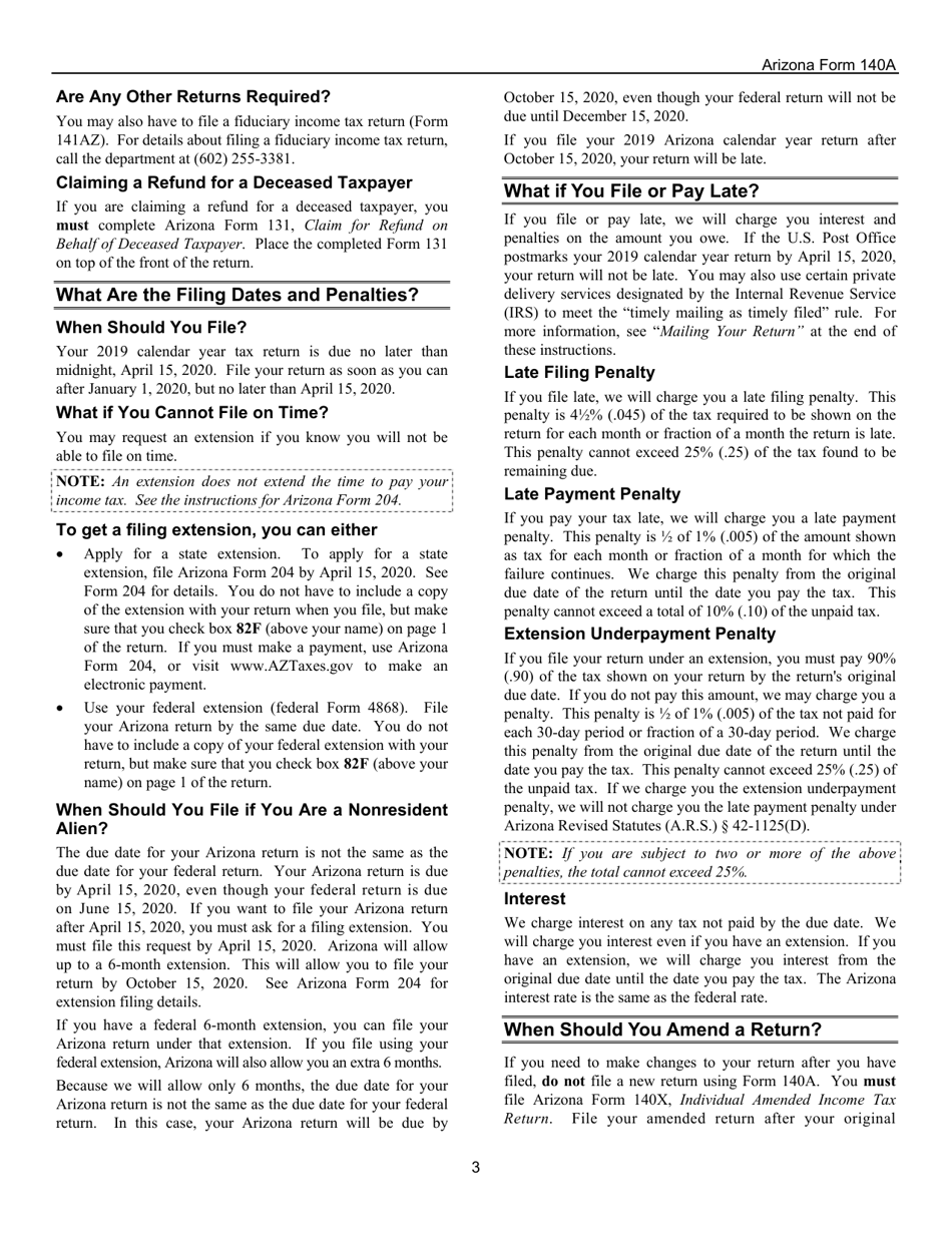 Instructions for Arizona Form 140A, ADOR10414 Resident Personal Income Tax Return (Short Form) - Arizona, Page 3