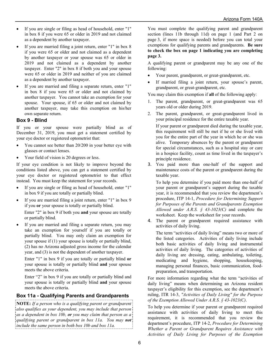 Instructions for Arizona Form 140A, ADOR10414 Resident Personal Income Tax Return (Short Form) - Arizona, Page 6