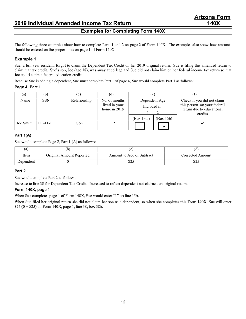 Instructions for Arizona Form 140X, ADOR10573 Individual Amended Return - Arizona, Page 12