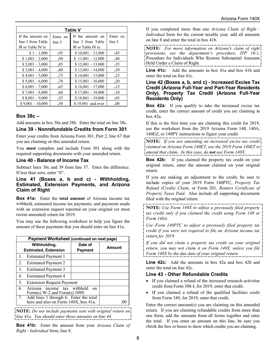 Download Instructions for Arizona Form 140X, ADOR10573 Individual ...