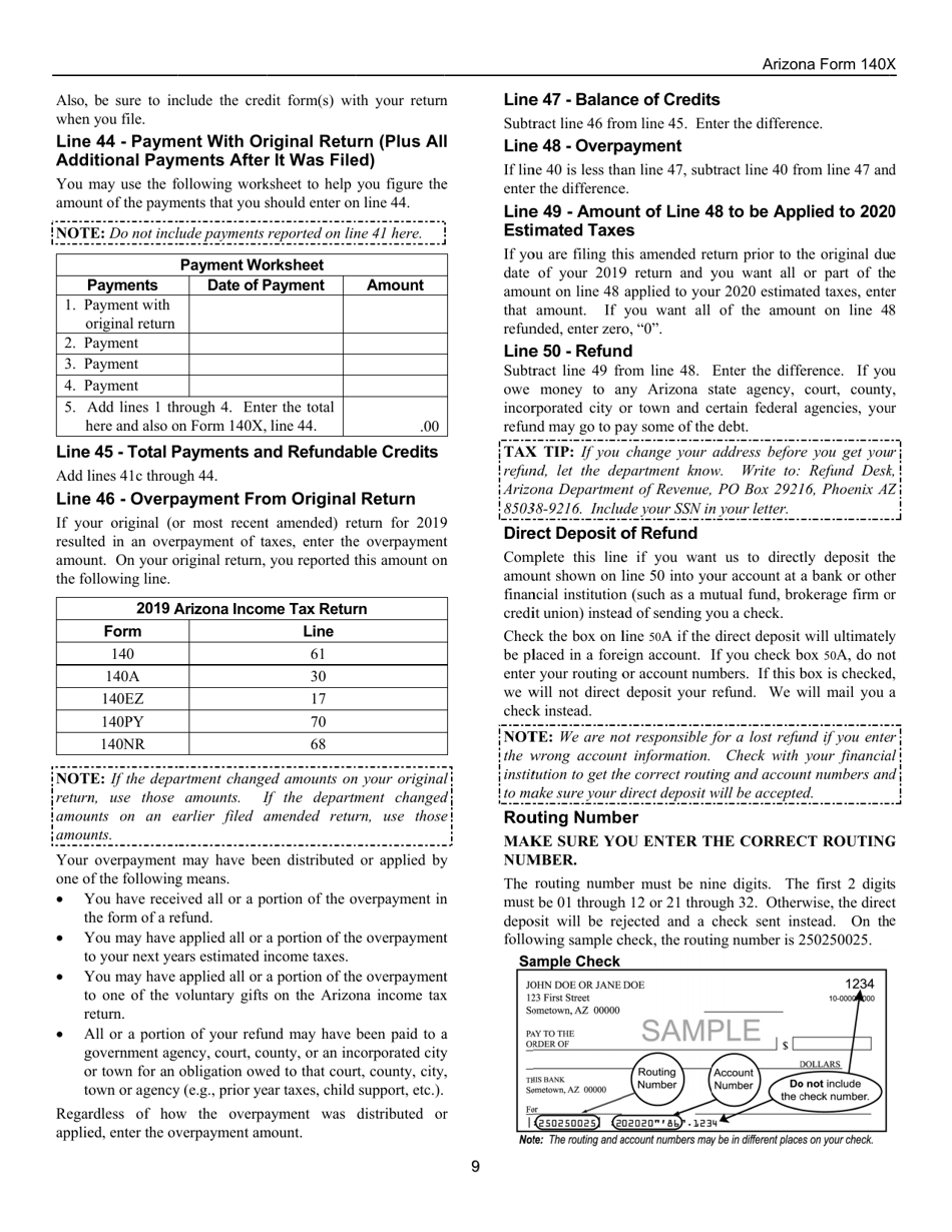 Download Instructions for Arizona Form 140X, ADOR10573 Individual