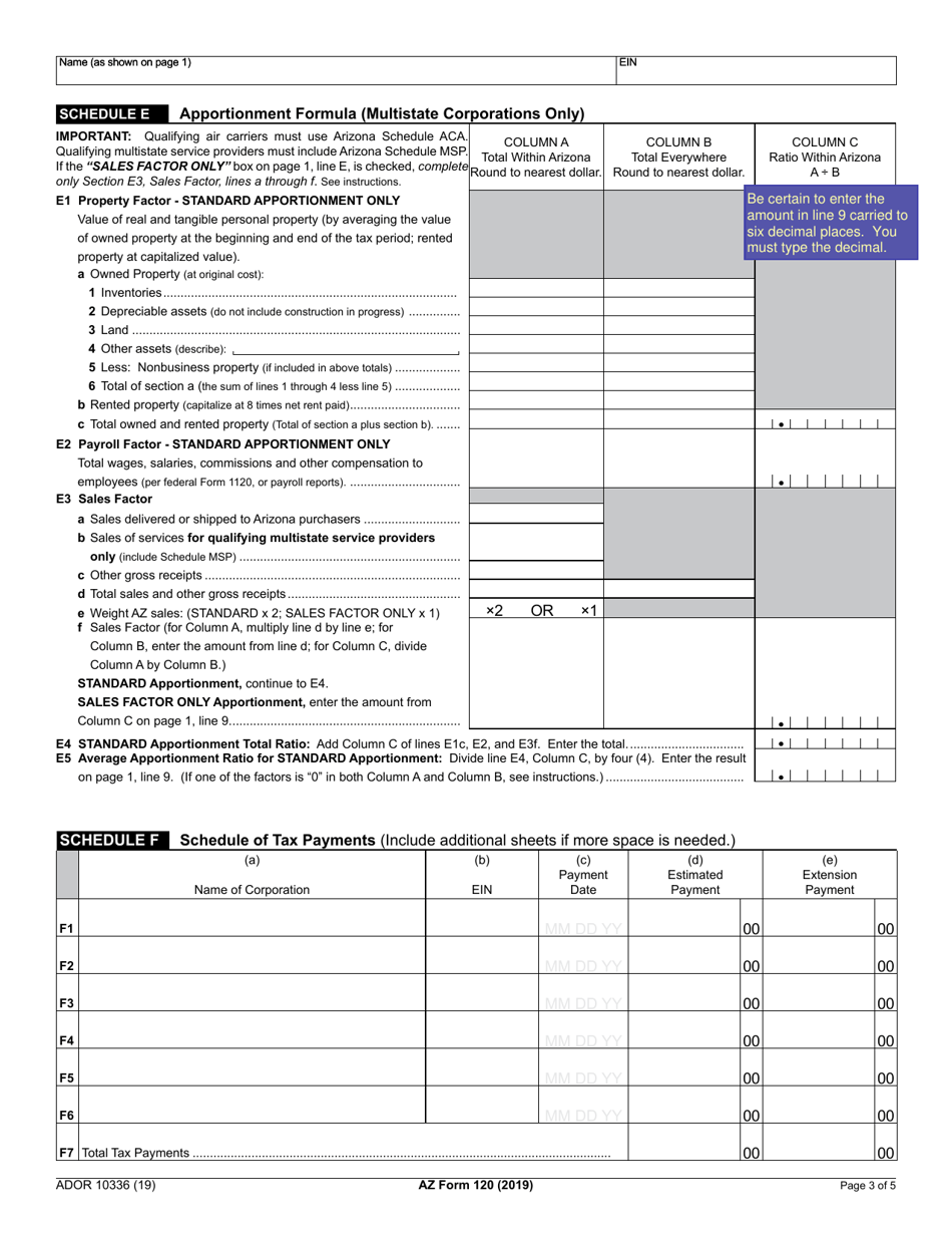 Arizona Form 120 (ADOR10336) Arizona Corporation Income Tax Return - Arizona, Page 3