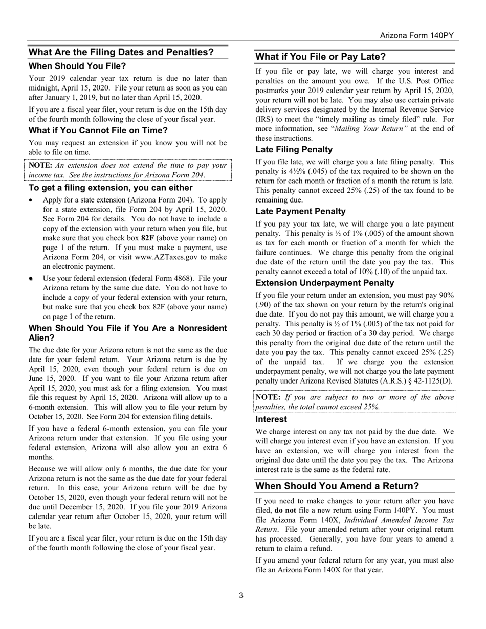 Instructions for Arizona Form 140PY, ADOR10149 Part-Year Resident Personal Income Tax Return - Arizona, Page 3