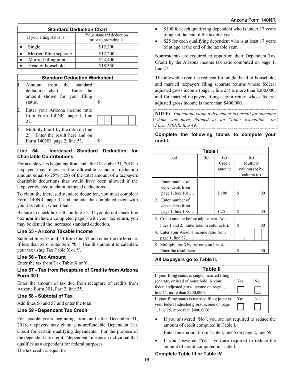 Download Instructions for Arizona Form 140, ADOR10413 Nonresident ...