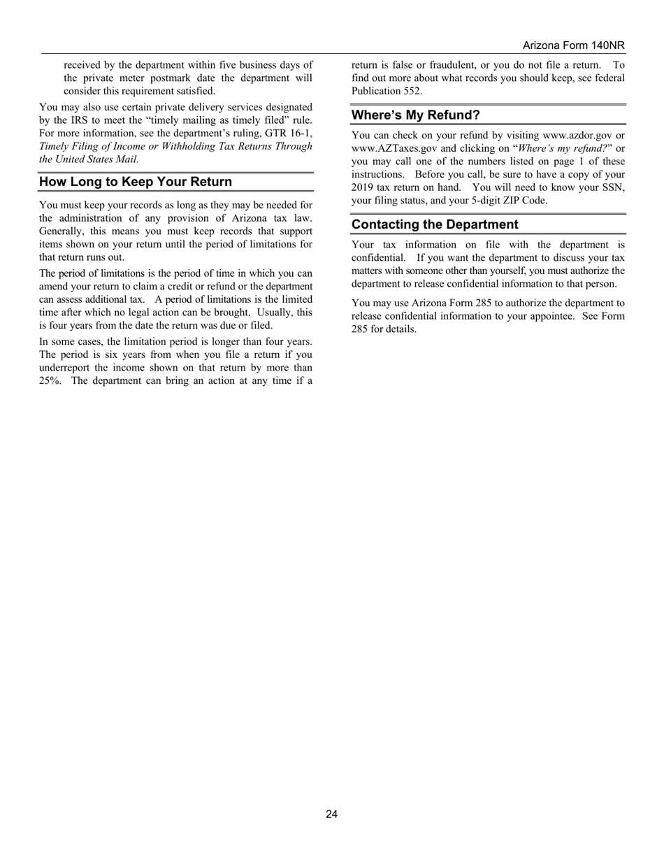 Instructions for Arizona Form 140, ADOR10413 Nonresident Personal Income Tax Return - Arizona, Page 24