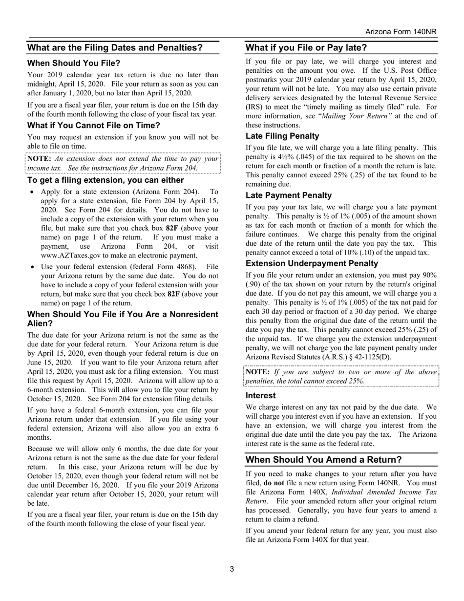 Instructions for Arizona Form 140, ADOR10413 Nonresident Personal Income Tax Return - Arizona, Page 3