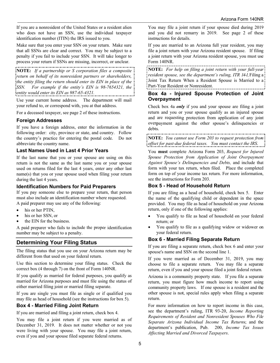 Instructions for Arizona Form 140, ADOR10413 Nonresident Personal Income Tax Return - Arizona, Page 5