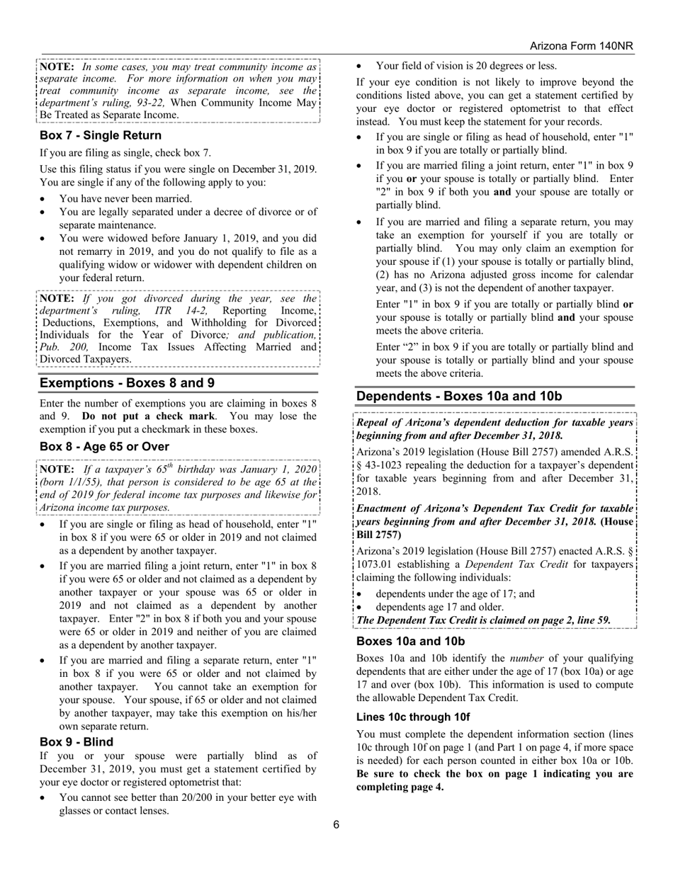 Instructions for Arizona Form 140, ADOR10413 Nonresident Personal Income Tax Return - Arizona, Page 6