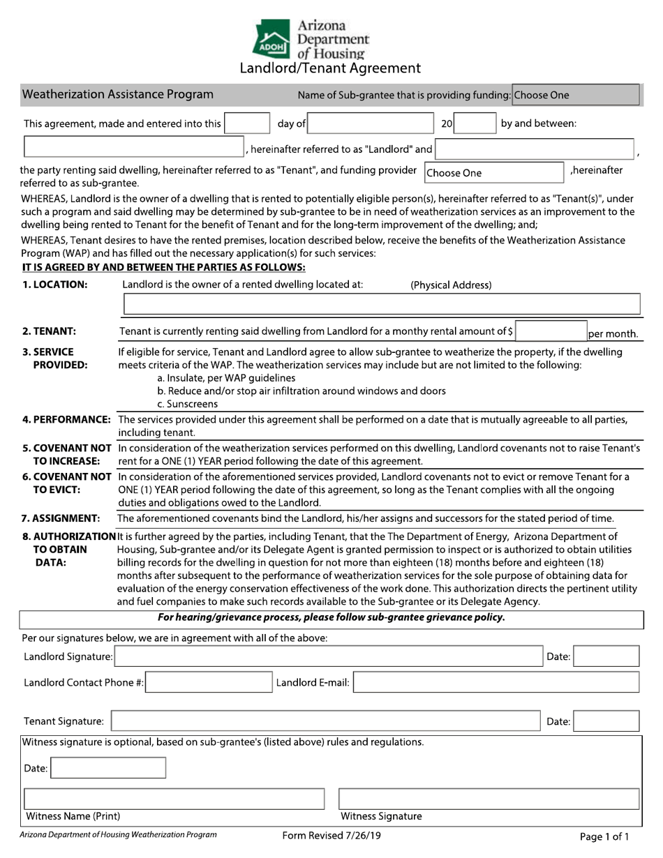 Landlord / Tenant Agreement - Arizona, Page 1