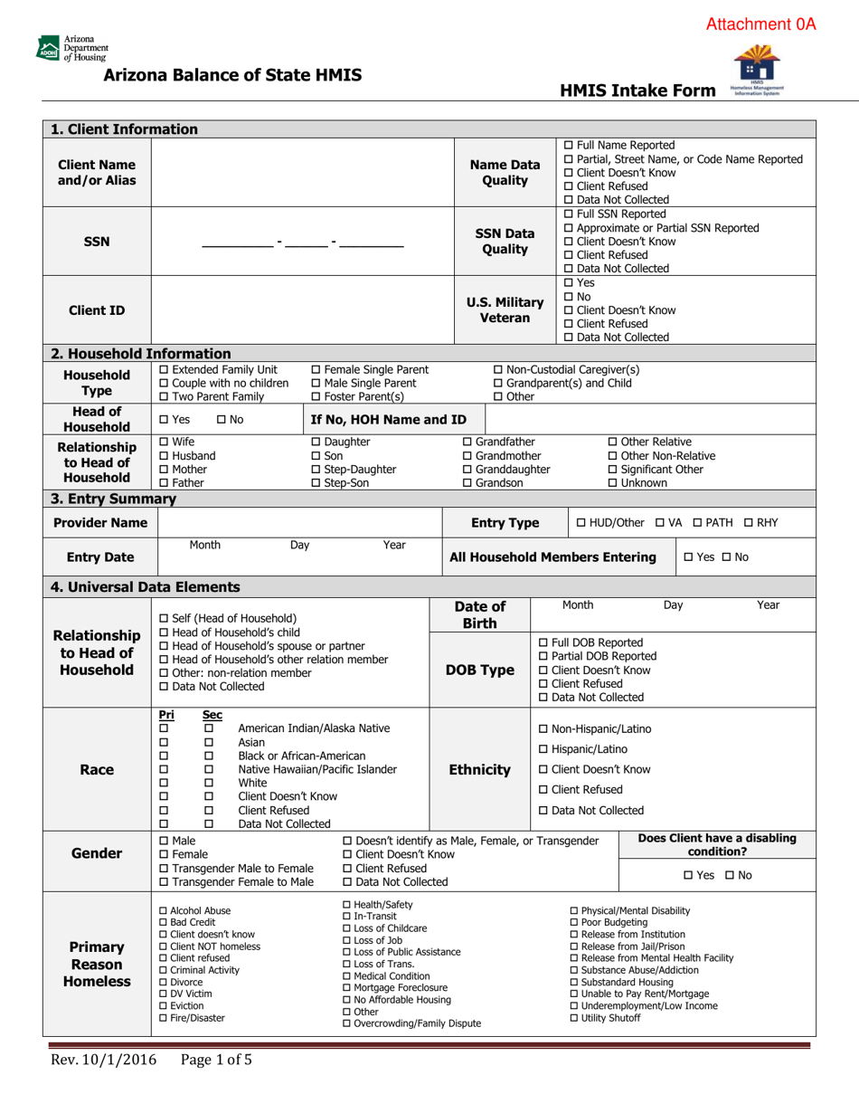 Attachment 0A Hmis Intake Form - Arizona, Page 1