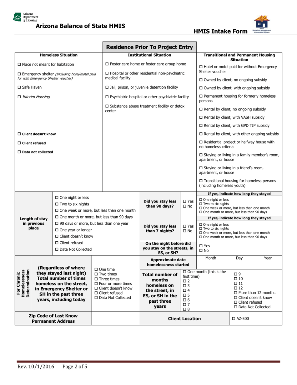 Attachment 0A Hmis Intake Form - Arizona, Page 2